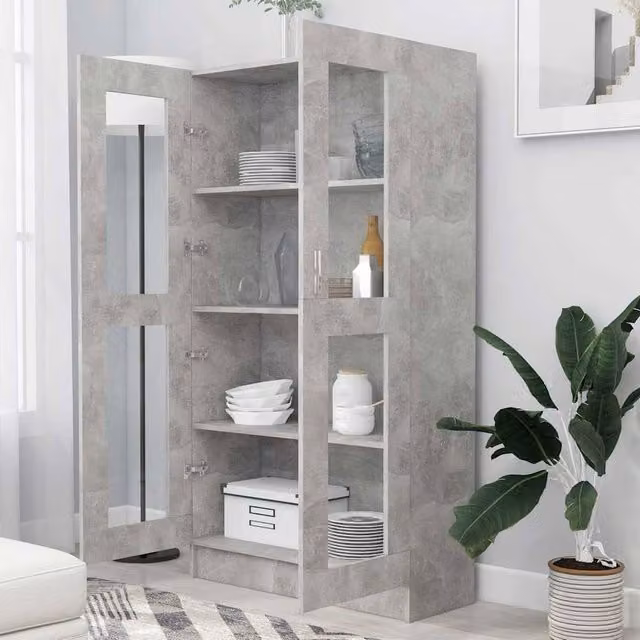 Berkfield Home Vitrine Cabinet in Concrete Grey with Glass Doors, W: 82.5 cm, D: 30.5 cm, H: 150 cm