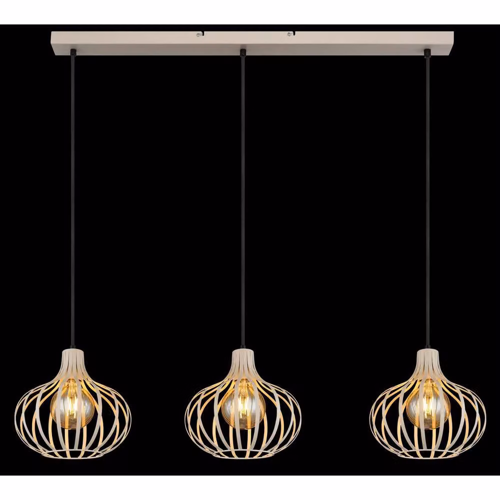 Netlighting Mateo Bar Pendant Ceiling Light in Beige Metal with 3x E27 Bulbs – 4