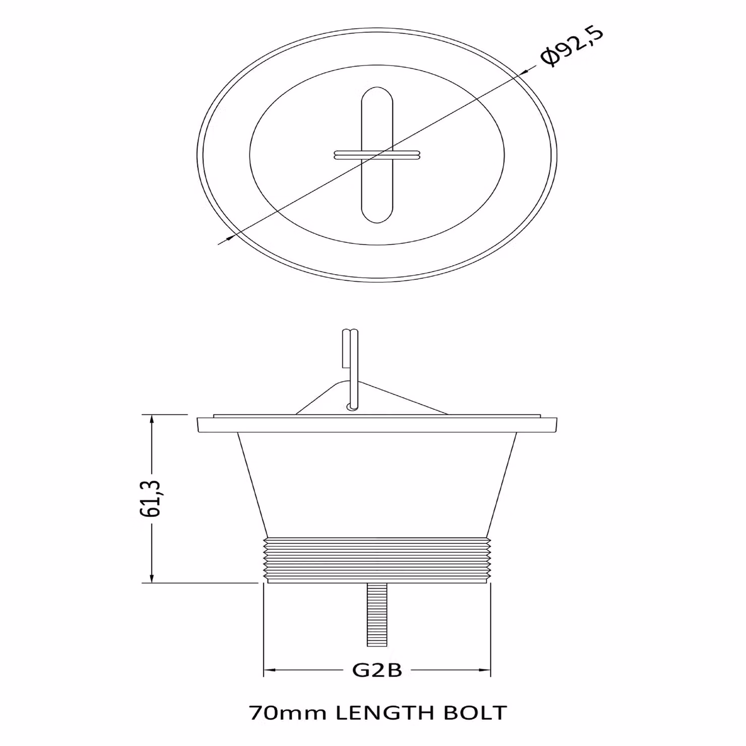 Balterley Chrome Sink Waste with Black Stopper Plug and 2 inch Connection, W/D/H: 8.5 x 8.5 x 5.5 cm – 2