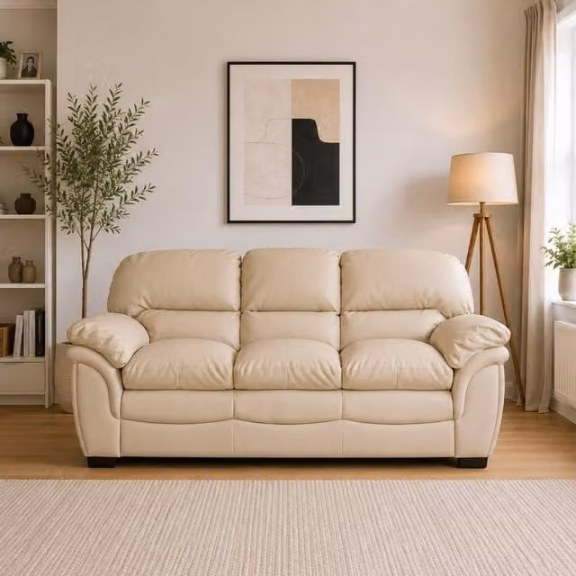 Artemis Home Leverton 3 Seat Sofa in Beige Synthetic Leather
