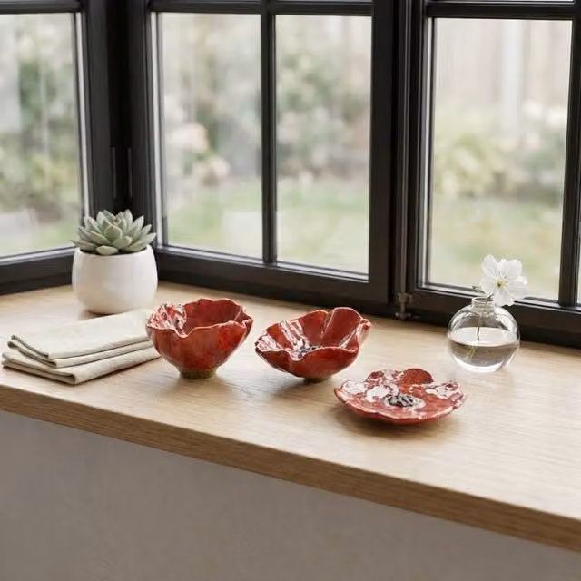 Garden Greatness Trio Glazed Poppy Ceramic Tabletop Decoration in Red and Multicolour