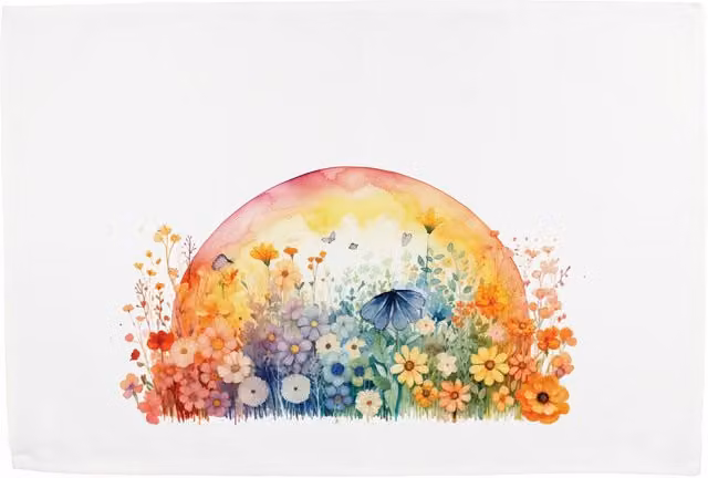 Purely Home Rainbow Sunrise Large Kitchen Tea Towel Dish Cloth - Multicoloured and White