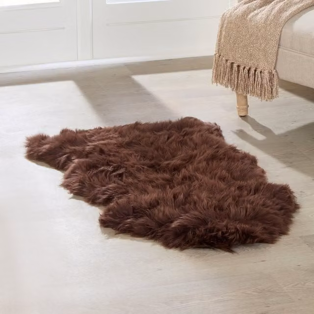 Native Natural Brown Sheepskin Wool Fur Rug