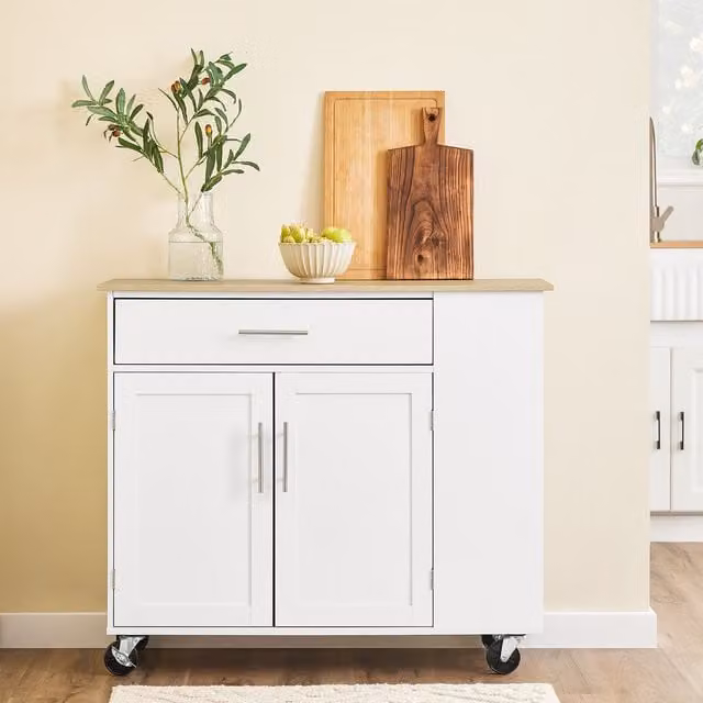SoBuy Modern Rolling Storage Trolley with Drawer and Adjustable Shelf in White Matt
