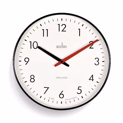 Acctim Riley Retro Round Analog Quartz Wall Clock in Black, White and Red, Diameter: 30 cm