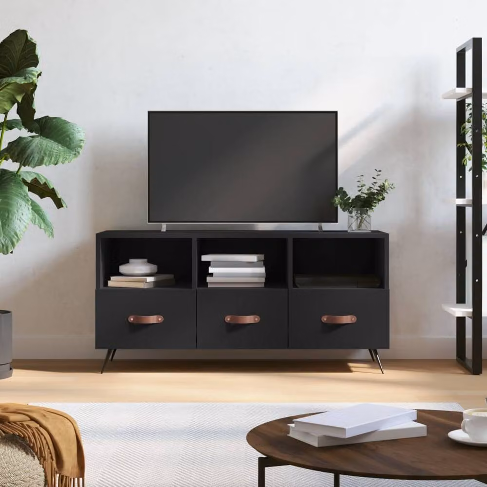Berkfield Home Black TV Cabinet in Engineered Wood W/D/H: 102 x 36 x 50 cm – 2