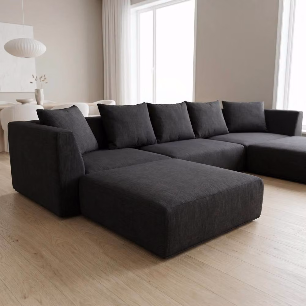 Abakus Direct Tokyo U-Shape Modular Sofa in Black Basket Weave Fabric with Deep Seats – 4