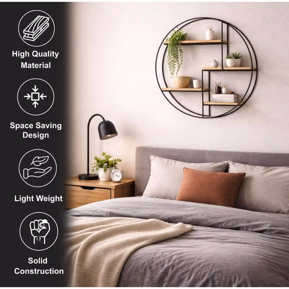 EONLION Modern Black Wooden Floating Wall Mounted Display Shelf, Width: 50 cm – 3