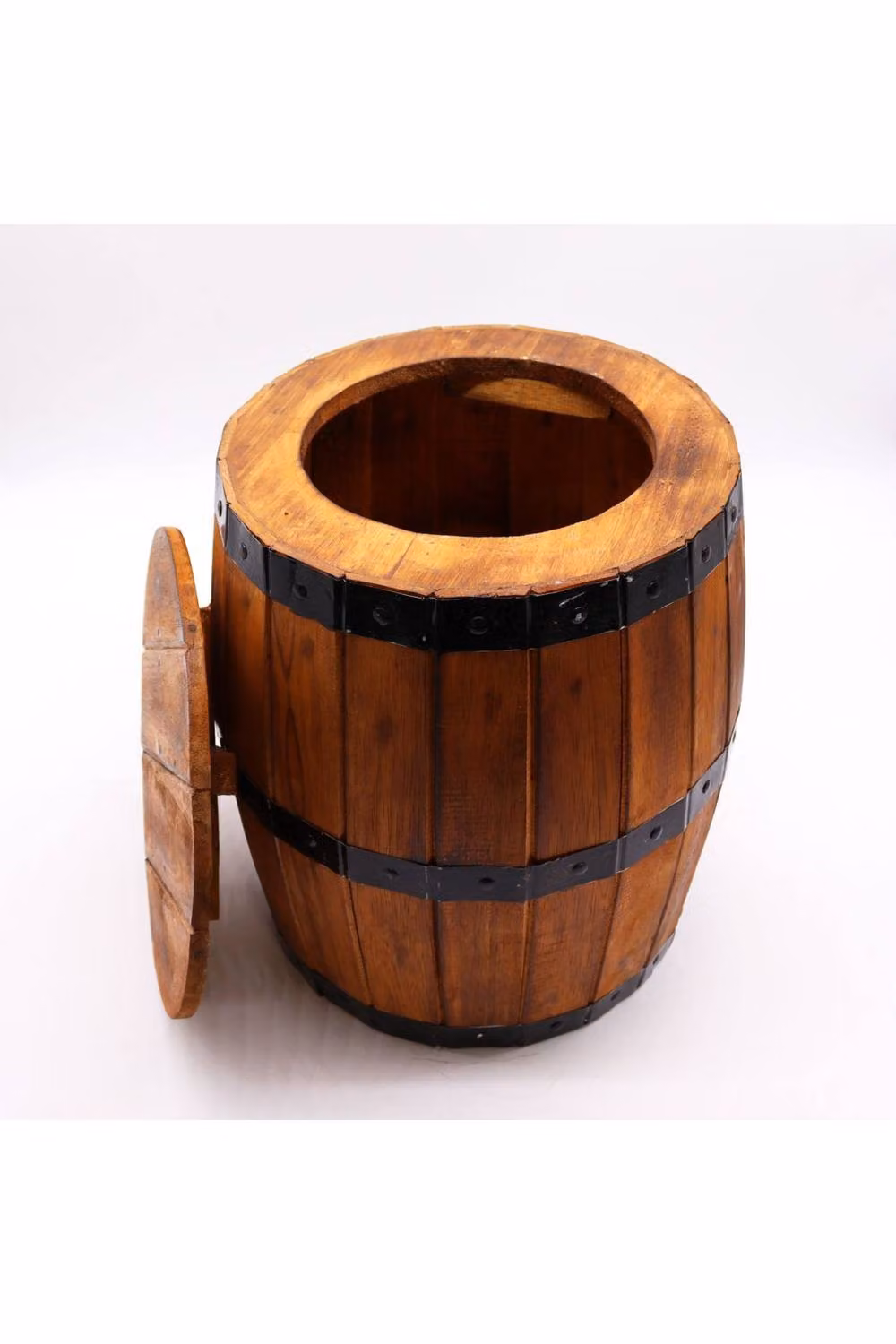 KDMD Beer Barrel Stool and Parasol Stand in Brown Natural Wood and Metal, W/D/H: 38 x 32 x 38 cm – 2