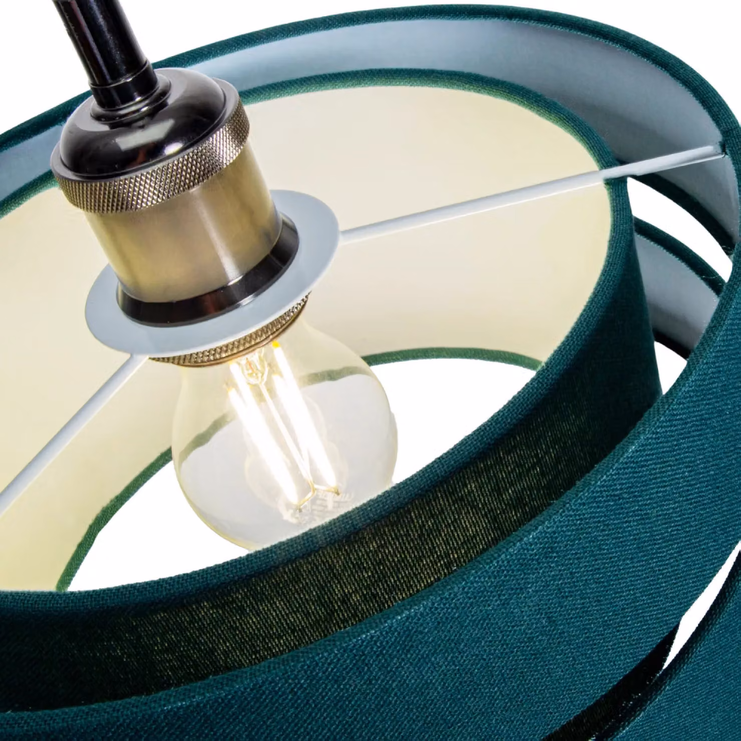 Happy Homewares Contemporary Triple Tier Linen Fabric Ceiling Pendant Light Shade in Dark Green, Diameter: 25.4 cm – 3