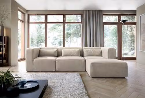 Abakus Direct Doris Reversible L-Shaped Modular Corner Sofa in Beige Cord Chenille, W/D/H: 94 x 94 x 73 cm – 3