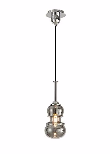 Mantra Iluminación Sonata Round Ceiling Pendant Light in Polished Chrome and Grey Glass, Diameter: 15 cm, E27