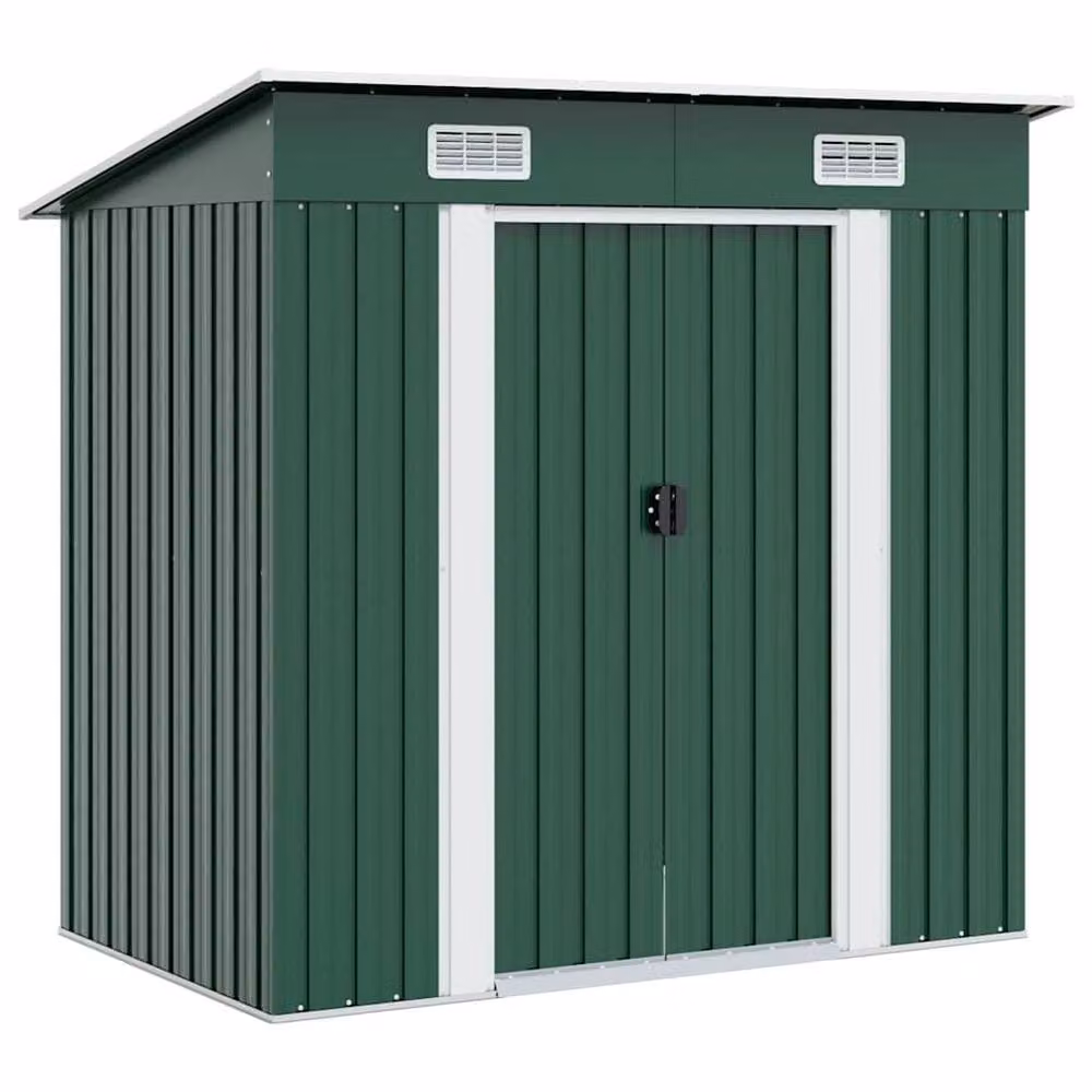 Berkfield Home Green Metal Pent Garden Shed with Sliding Doors, W/D/H: 190 x 124 x 181 cm – 2