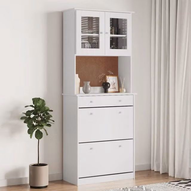 Berkfield Home ALTA White Highboard in Solid Pine with Glass Doors, W/D/H: 77 x 35 x 188 cm