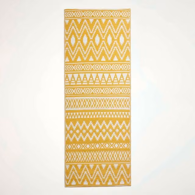 Homescapes Anna Aztec Reversible Outdoor Rug in Yellow and White, W/L: 200 cm