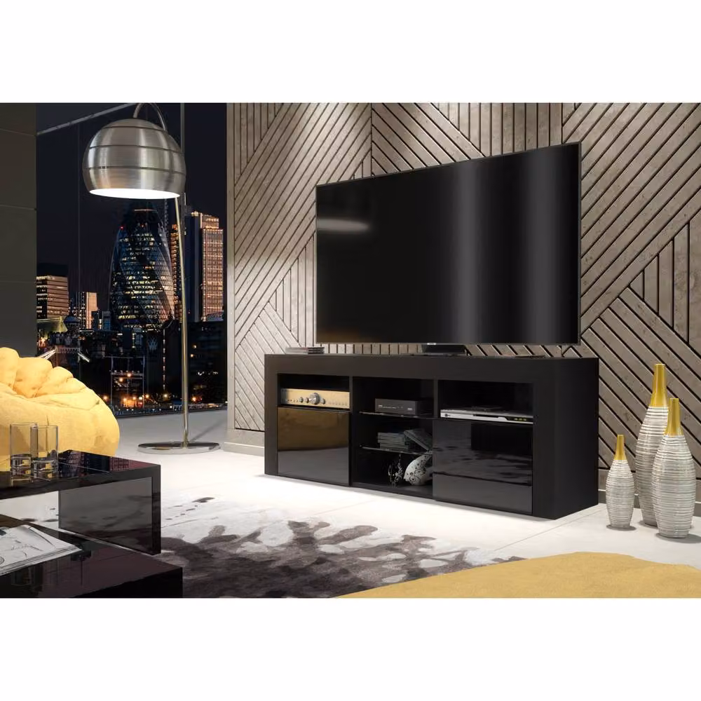 Creative Furniture Pulse TV Unit in Black with Glossy Doors and LED Lights, W: 145 cm, H: 53 cm, D: 35 cm – 4