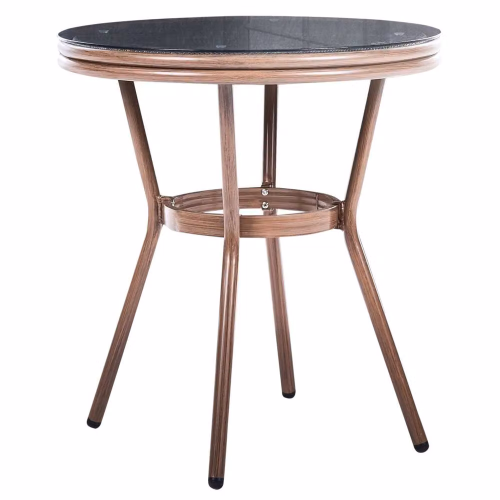 Wyld and Coco Grey PE Rattan Patio Table with Tempered Glass Top and Aluminium Frame, Diameter: 70 cm – 2