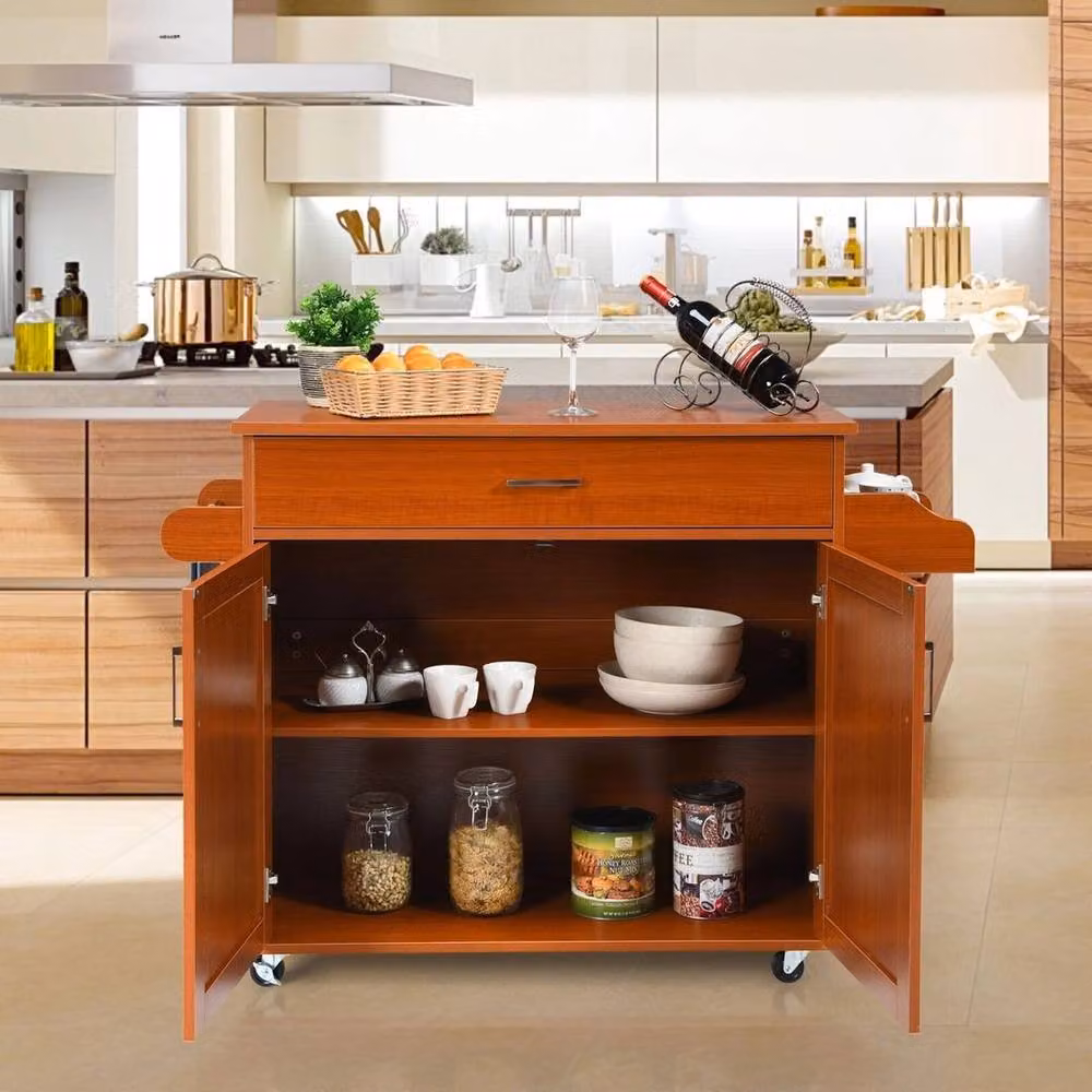 EONLION Modern Kitchen Island Storage Trolley Rolling Cart in Brown – 5
