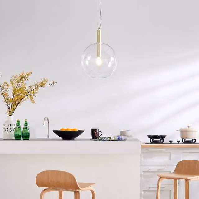 FurnitureboxUK Emily Glass Sphere Pendant Ceiling Light in Brass and Transparent Glass