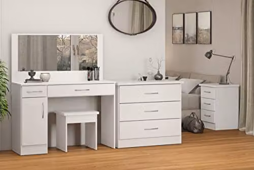 Seconique Nevada White Gloss Dressing Table and Stool Set W/D/H: 127 x 40 x 76 cm – 2