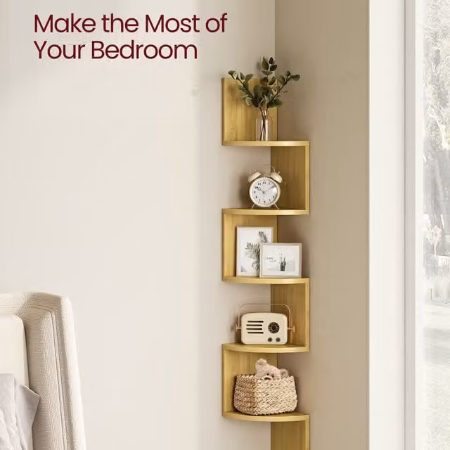VASAGLE 5-Tier Wall Mounted Corner Display Shelf in Yellow