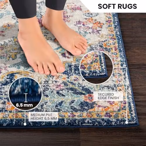 Livabliss Asmara Vintage Boho Style Multicolour Rug, Blue and Orange, W: 80 cm, L: 150 cm – 7