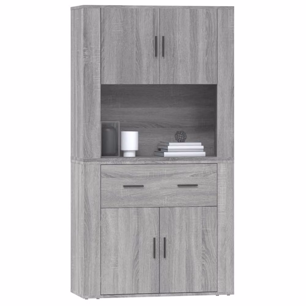 Berkfield Home Grey Sonoma Modern Wall Mounted Highboard with Hinged Doors and Drawers – 3