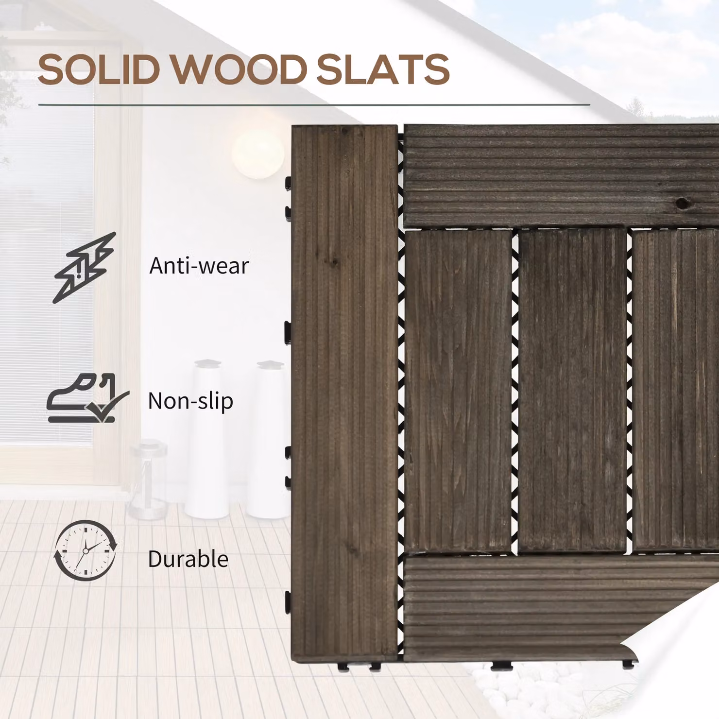 Outsunny Set of 27 Wooden Interlocking Decking Tiles, Grey – 3