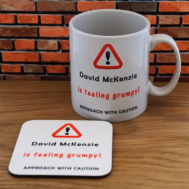 Uniqueful Personalised Feeling Grumpy Mus Coaster Set in White