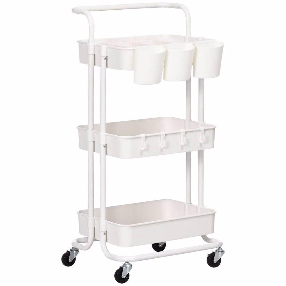Wyld Haus 3 Tier White Metal Storage Trolley with Handle and Wheels, W/D/H: 42.0 x 38.0 x 86.5 cm – 2