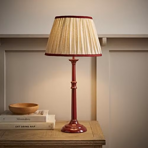 ValueLights Clara Candlestick Table Lamp with Red Fabric Pleated Shade – 2