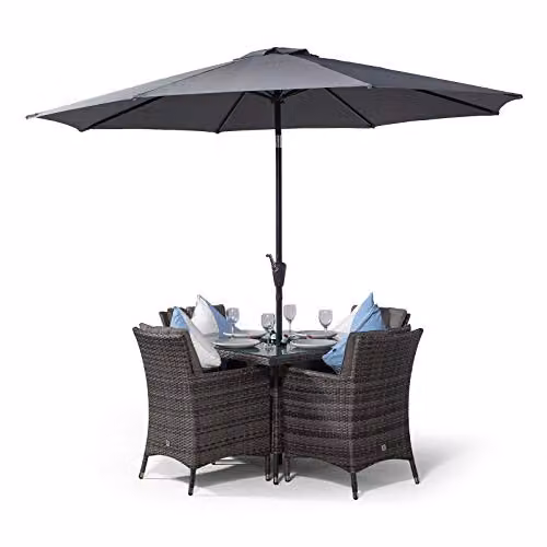 Thats Furniture Savannah 4 Seater Square Rattan Garden Dining Set with Ice Bucket in Grey, W/D/H: 90 x 90 x 74 cm – 1