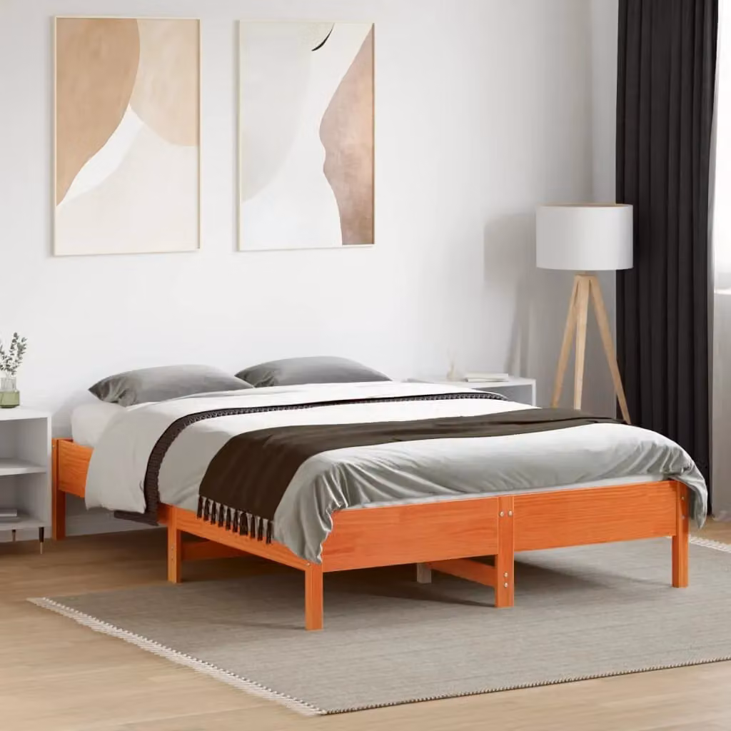 Berkfield Home Wax Brown Solid Wood Pine Double Bed Frame W: 135 cm, L: 190 cm – 3