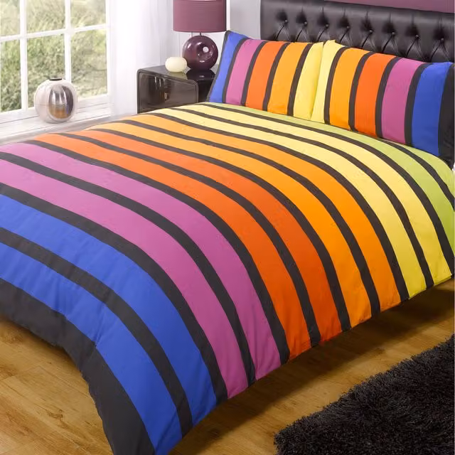Rapport Home Soho Stripe Duvet Set with Pillowcase, Multicolour/Yellow, W: 180 cm, L: 200 cm
