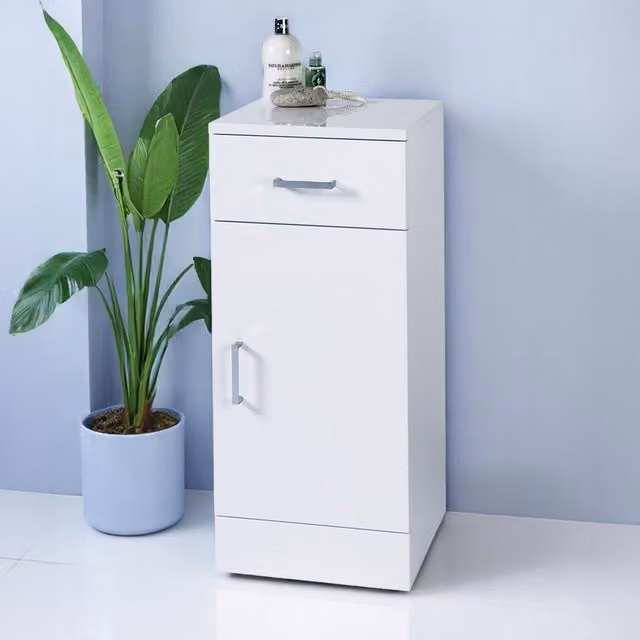 Showerdrape Arezzo High Gloss White Freestanding Single Door Bathroom Cabinet W/D/H: 35 x 32 x 80 cm