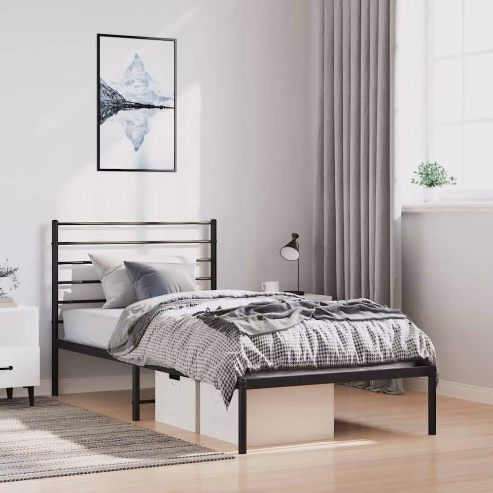 Berkfield Home Metal Bed Frame with Headboard in Black – 2