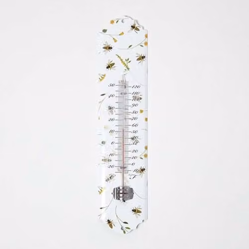 Homescapes Outdoor Thermometer with Bee Design in White, Height: 29.6 cm
