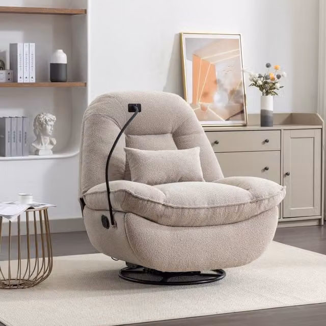 Artemis Home Fallon Boucle Fabric Swivel Recliner Chair with Phone Holder in Brown