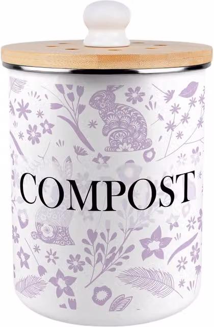 Purely Home Purple Wild Rabbits Metal Compost Caddy with Flip Lid, 2L