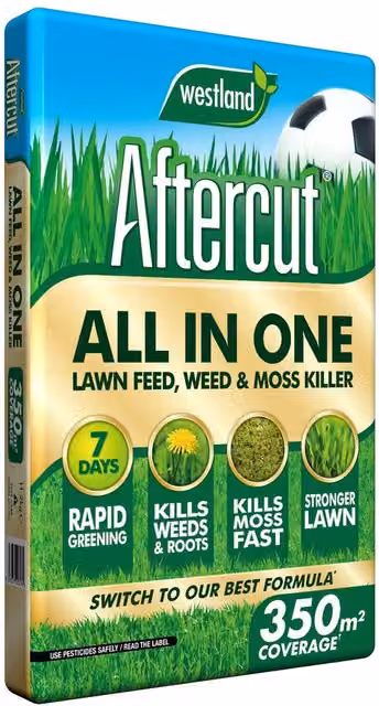 Aftercut All in One Lawn Feed, Weed and Mosskiller for 350m2, 11.34 kg – 2