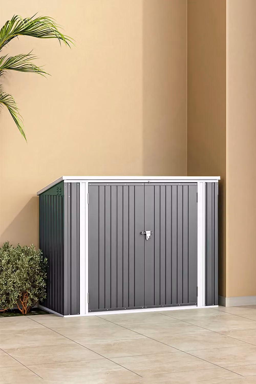 Living and Home Heavy Duty Steel Outdoor Bicycle and Bin Store Shed in Grey, H 210 x W 130 x D 105 cm – 2