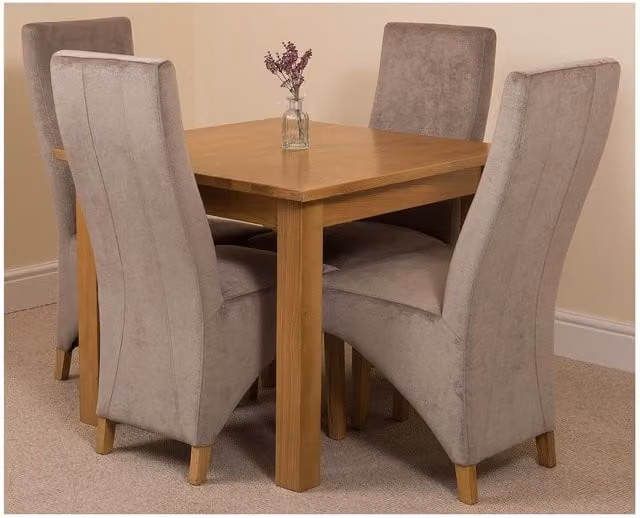 Thats Furniture Oslo Oak Square Dining Table and 4 Lola Grey Fabric Upholstered Chairs W/D/H: 90 x 90 x 77 cm – 1
