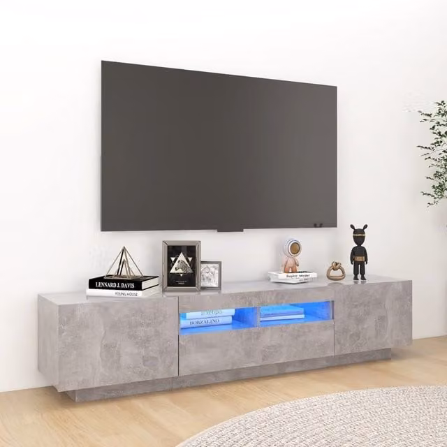 Berkfield Home Modern TV Cabinet with Integrated LED Lights in Concrete Grey, W/D/H: 180 x 40 x 35 cm – 1