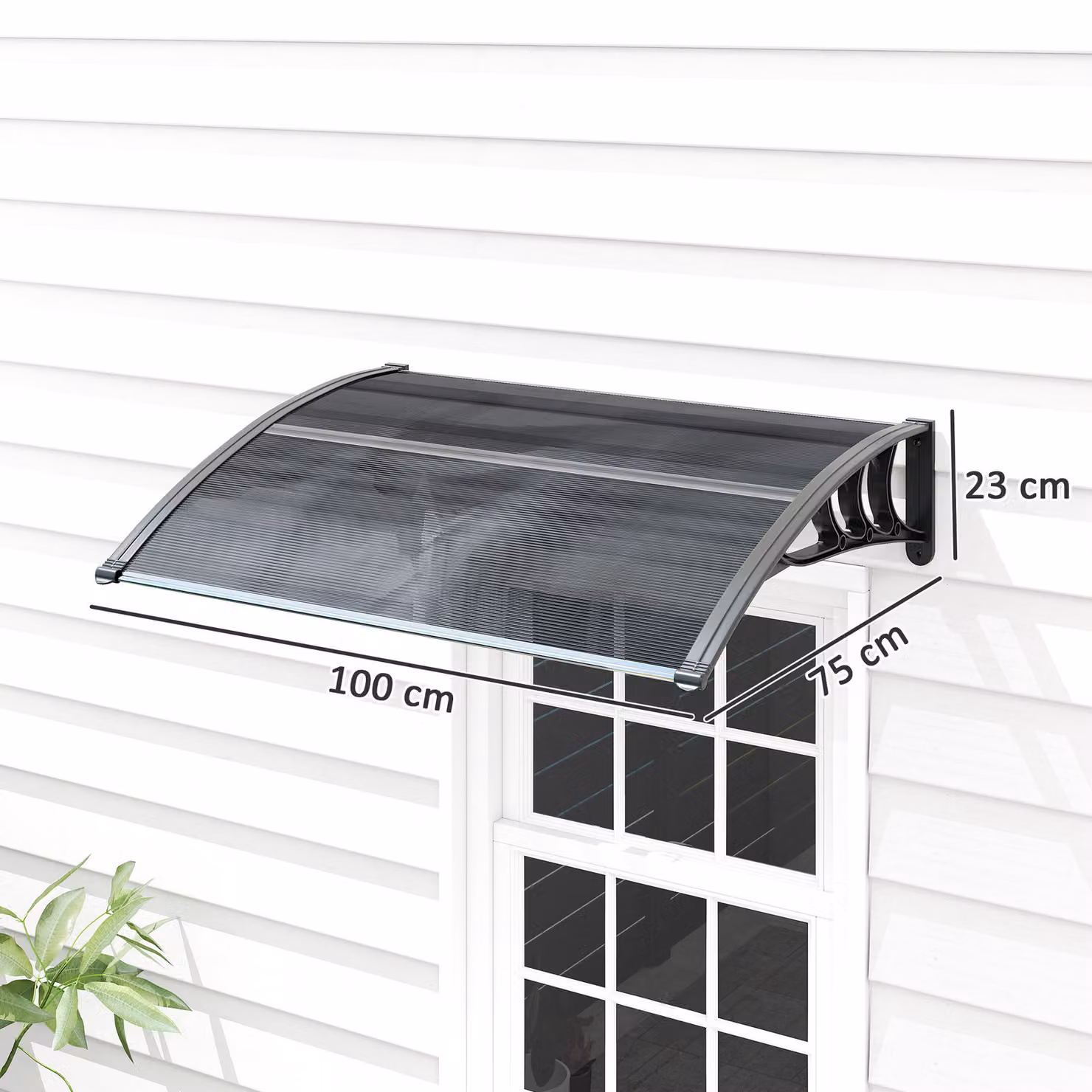 Outsunny Wall-Mounted Polycarbonate Door Canopy Awning with Transparent Window Rain Shelter, Black, W: 100 cm, D: 80 cm, H: 75 cm – 3