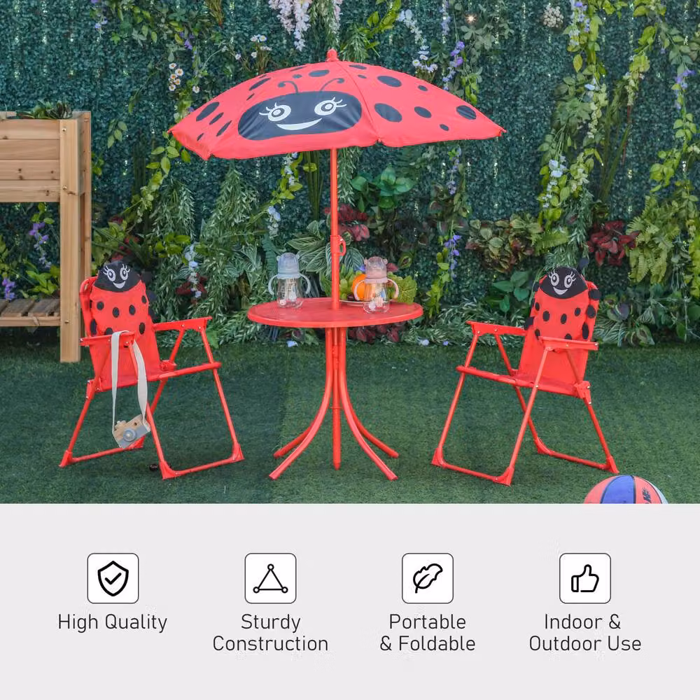 STILVORA Kids Metal Patio Set with Parasol in Red – 5
