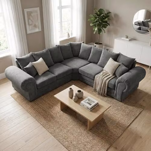 Abakus Direct Verona L-Shaped Corner Sofa in Anthracite Grey with Foam-Filled Seats and Scatter Cushions, W/D/H: 245 x 174.8 x 80 cm – 2