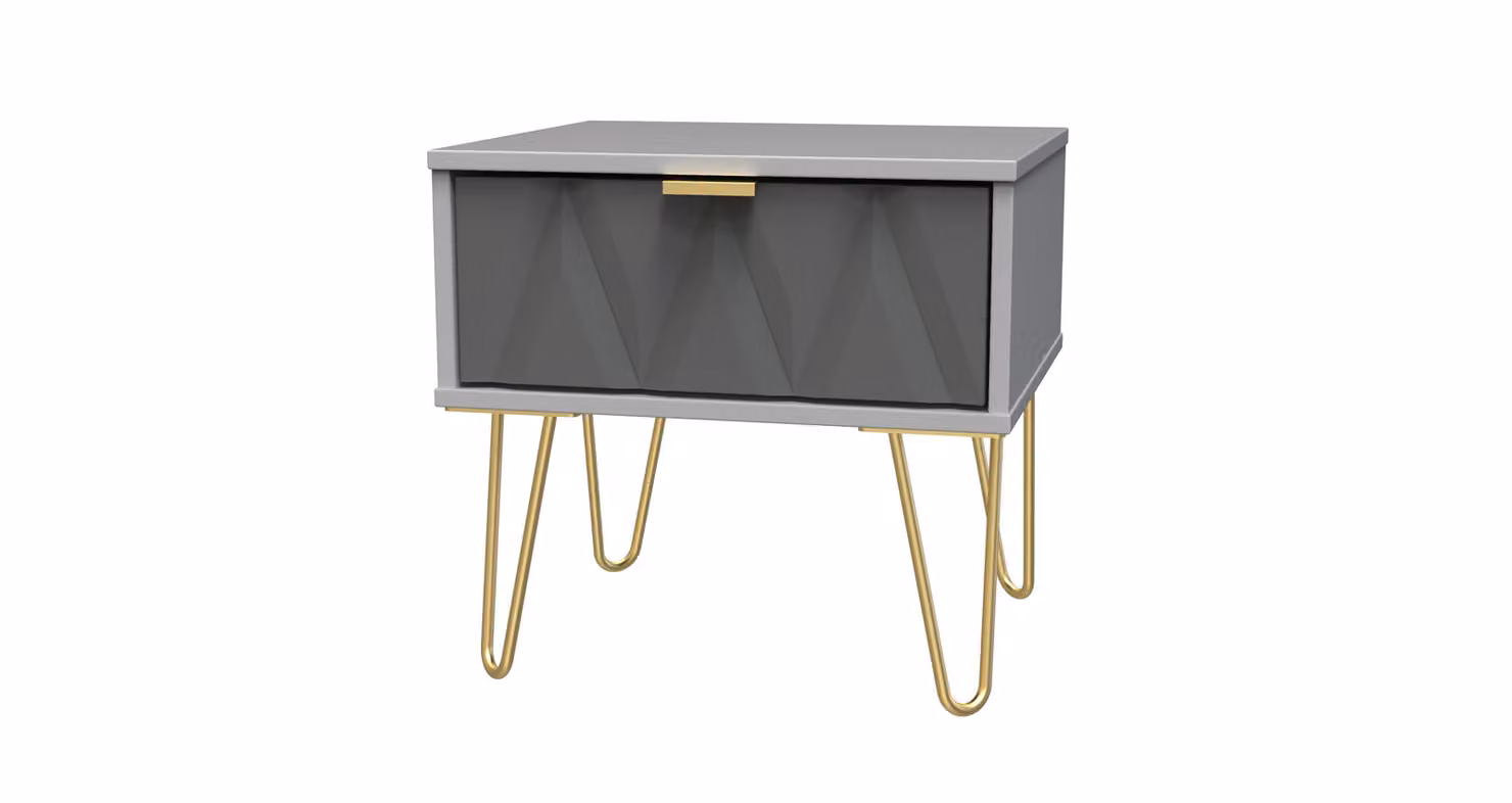 Ready Assembled 2 U Dallas 1 Drawer Bedside Table in Mid Grey and Gold – 2