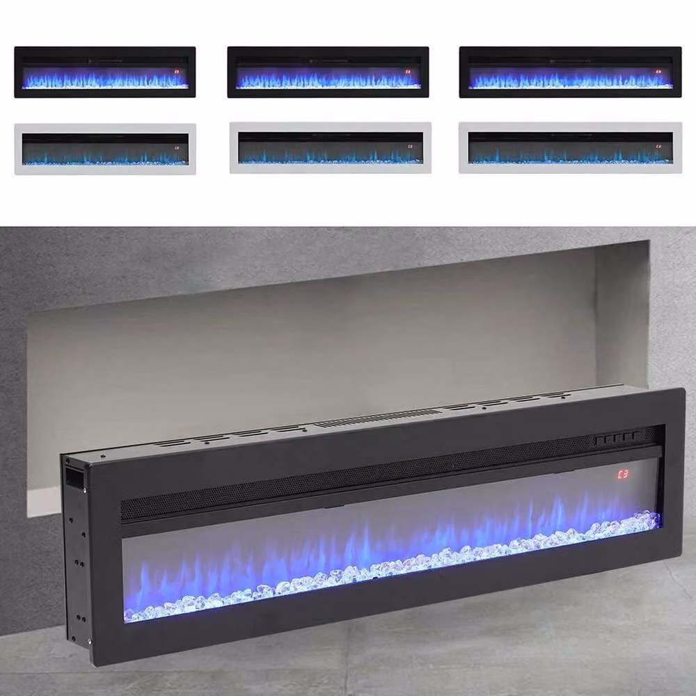 PAWNORA Black LED Electric Fireplace Media Wall Heater with Glass Detail – 3