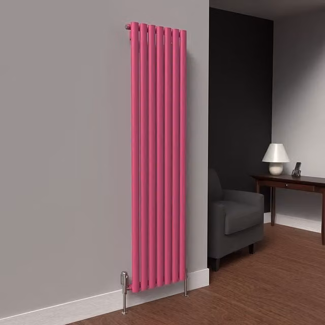 Lux Heat Oval Coloured Vertical Radiator in Pink, H: 160 cm, W: 42 cm