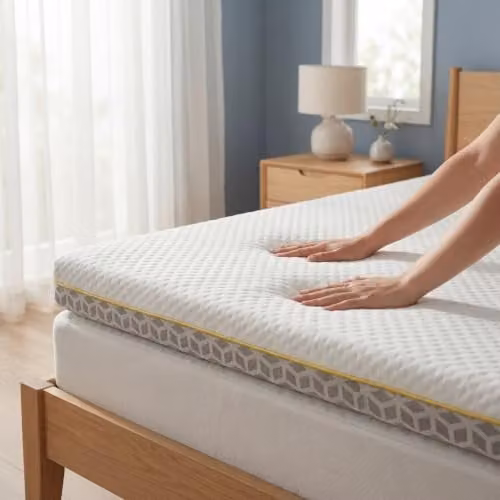 Brightr Aurora Dual-Layer Memory Foam Mattress Topper with Breathable Copper Cover, Medium Feel, White, W/D/H: 80 x 200 x 5 cm